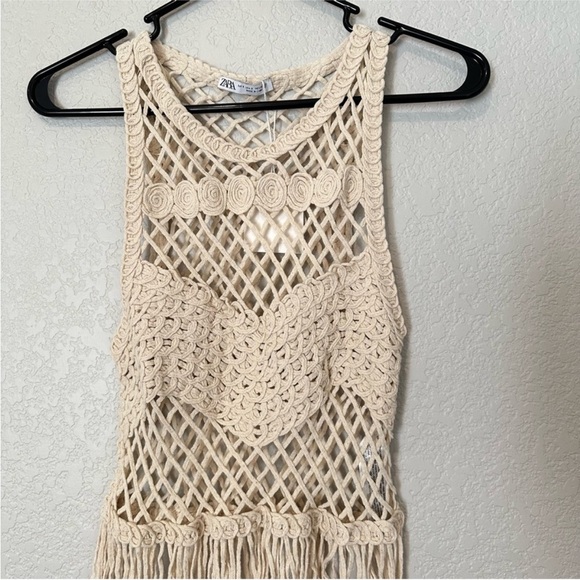Zara limited edition crochet cotton fringed top - Picture 6 of 11